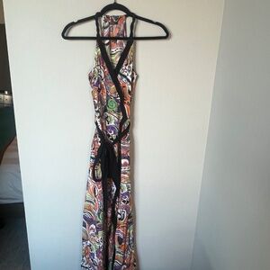 Colorful Abstract Print Halter Maxi Dress